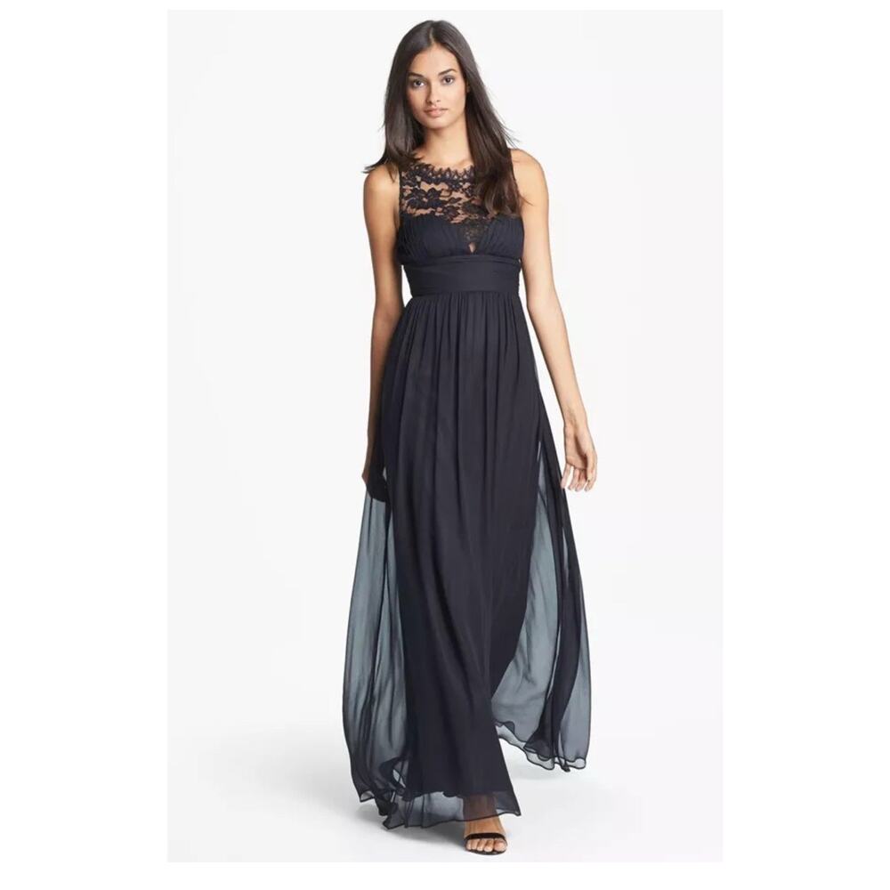 Aidan Mattox Black Lace Bodice Maxi Dress
